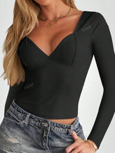 Women Solid Color Sweetheart Collar Long Sleeve Casual Blouse, Daily Wear